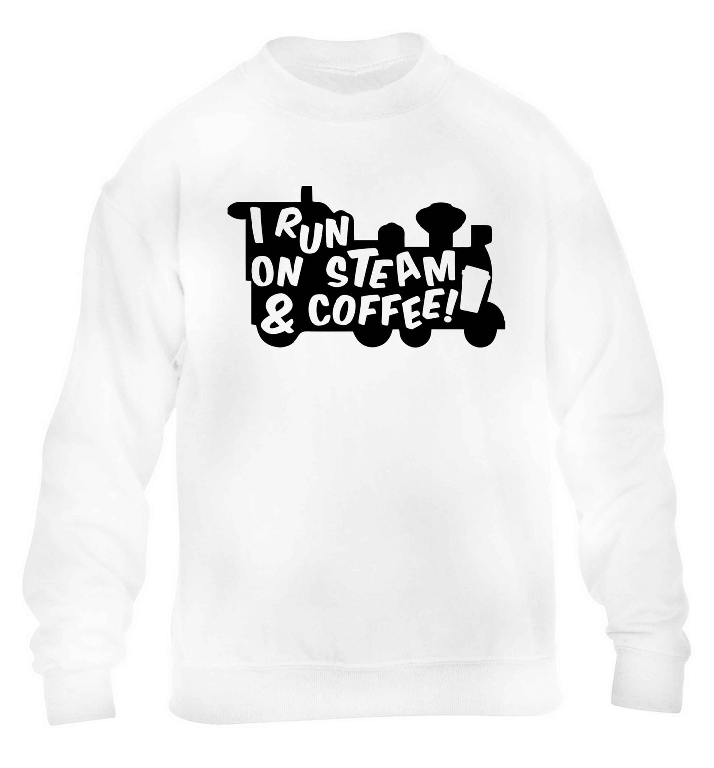 I run on steam and coffee children's white sweater 12-13 Years