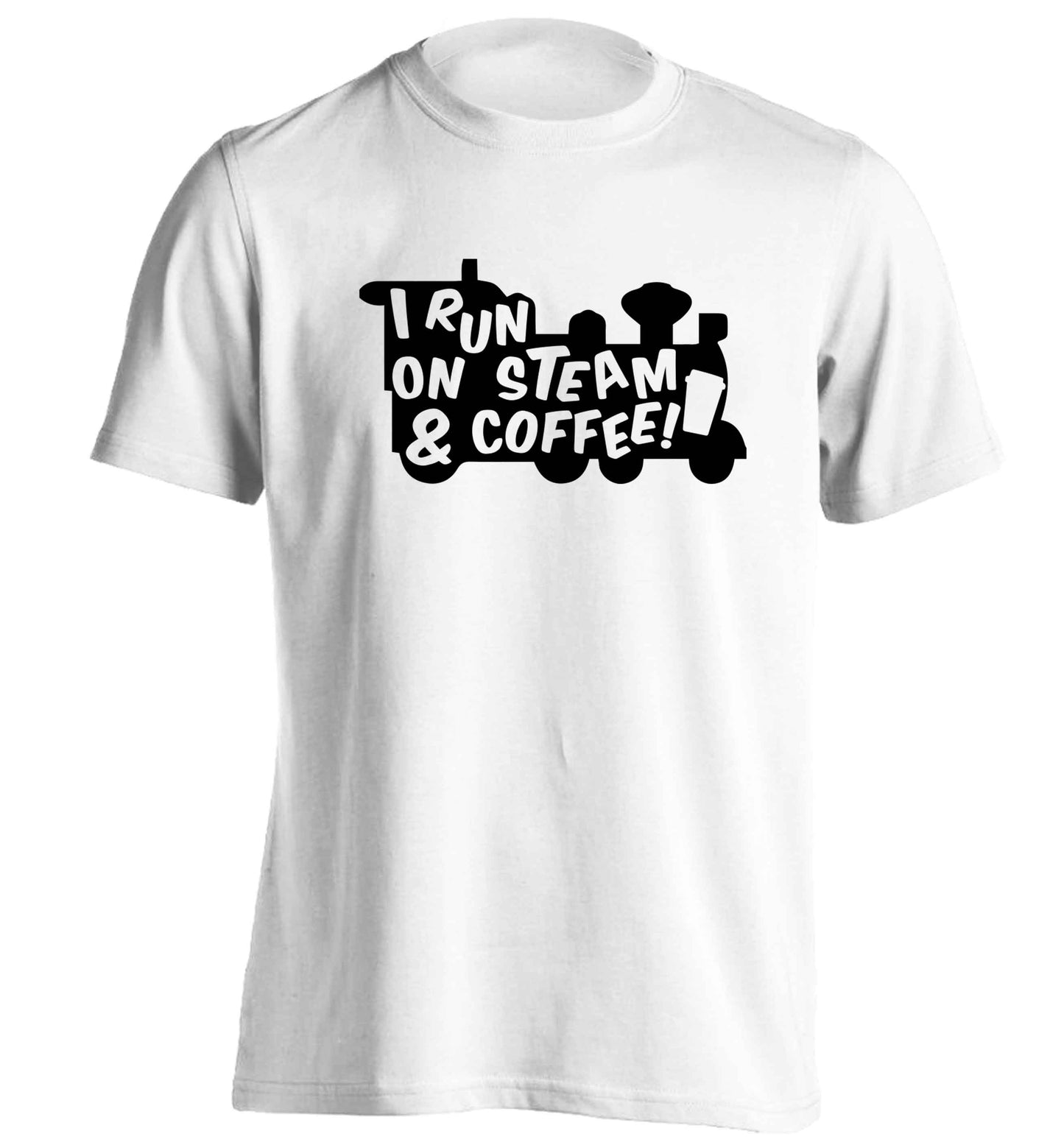 I run on steam and coffee adults unisex white Tshirt 2XL