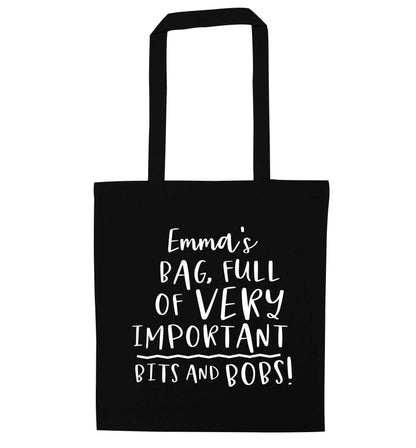 Personalised bag full of very important bits and bobs black tote bag