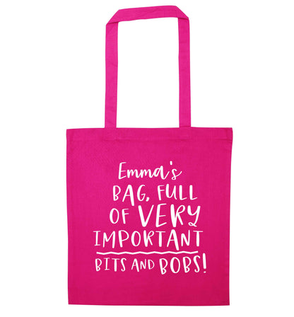 Personalised bag full of very important bits and bobs pink tote bag