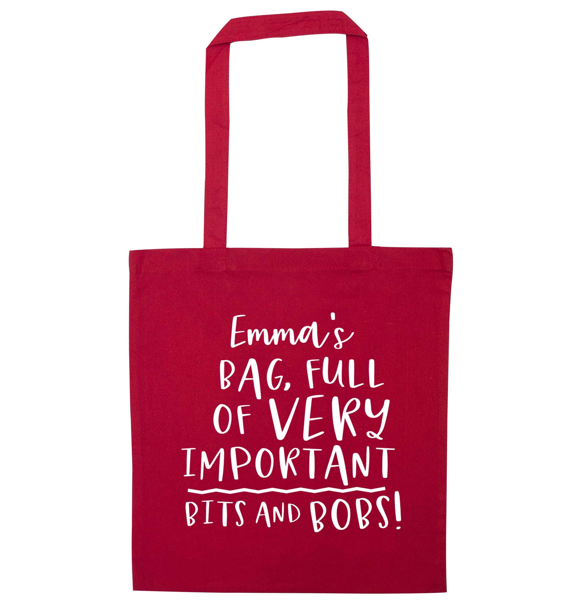 Personalised bag full of very important bits and bobs red tote bag