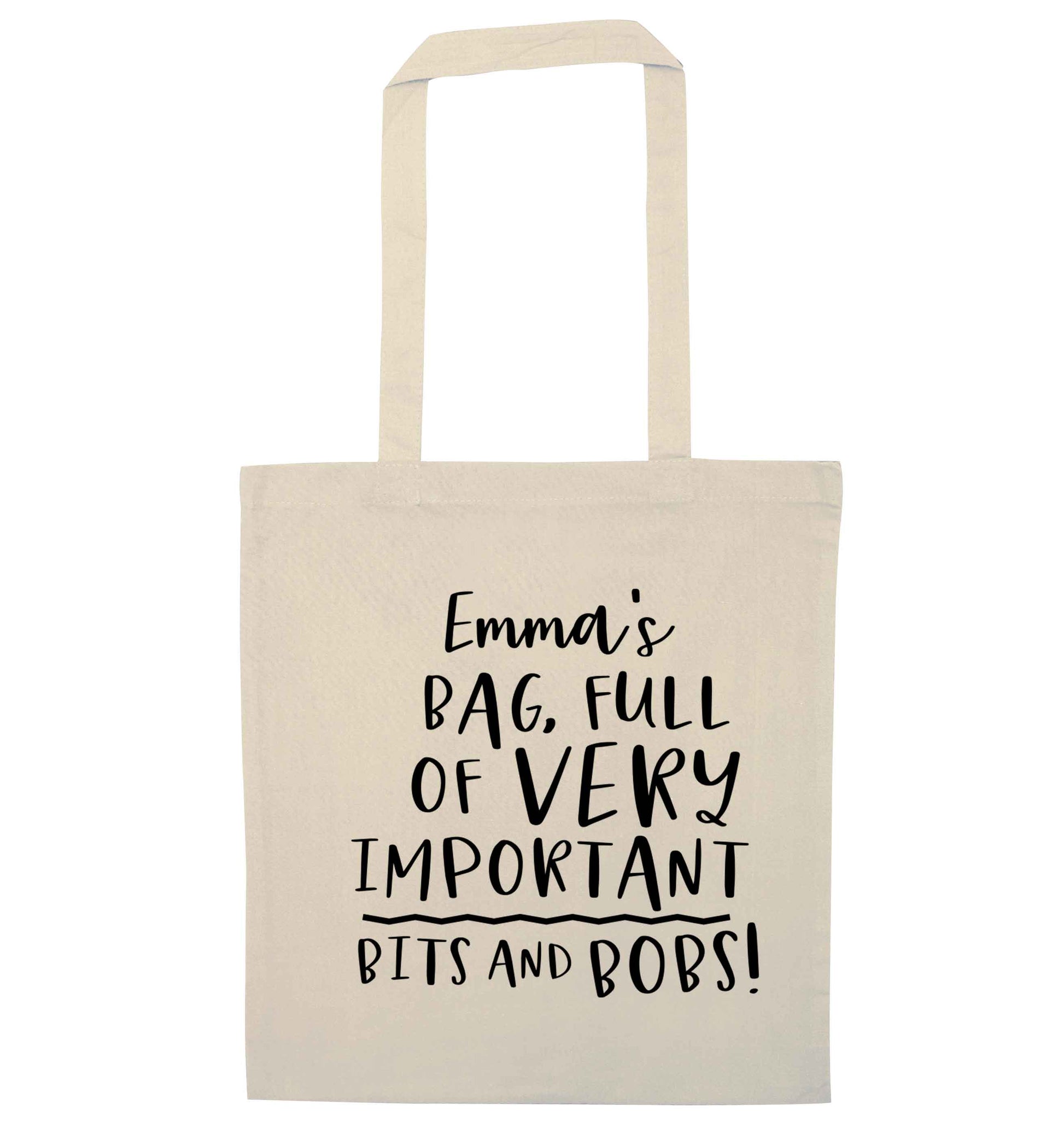 Personalised bag full of very important bits and bobs natural tote bag