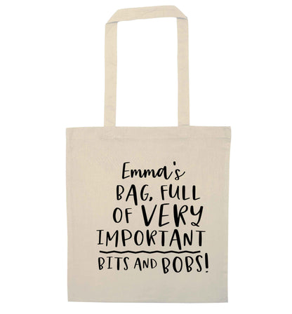Personalised bag full of very important bits and bobs natural tote bag