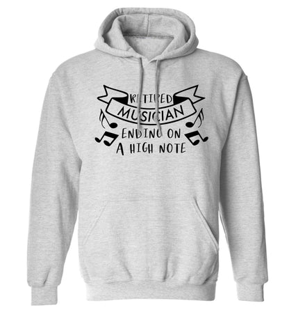 Retired musician ending on a high note adults unisex grey hoodie 2XL