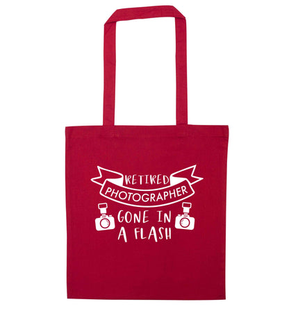 Retired photographer gone in a flash red tote bag