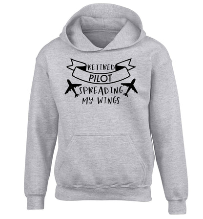 Retired pilot spreading my wings children's grey hoodie 12-13 Years