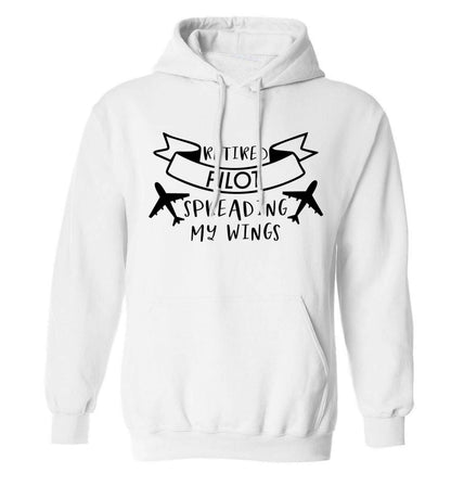 Retired pilot spreading my wings adults unisex white hoodie 2XL