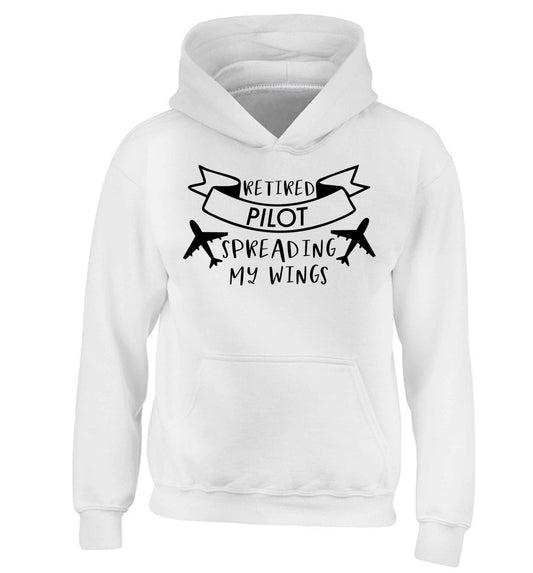 Retired pilot spreading my wings children's white hoodie 12-13 Years