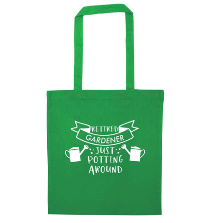 Retired gardener just potting around green tote bag