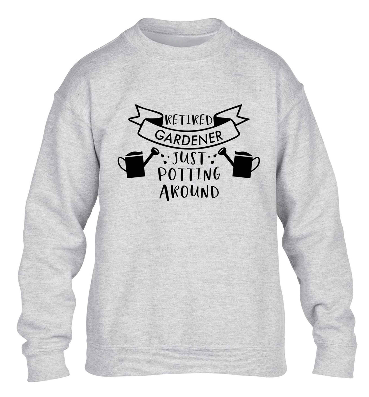 Retired gardener just potting around children's grey sweater 12-13 Years