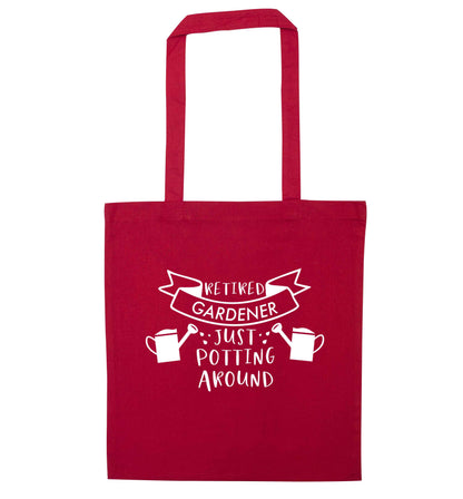 Retired gardener just potting around red tote bag