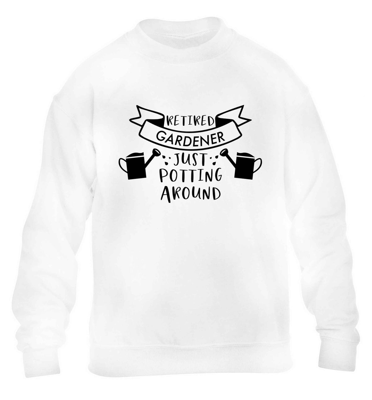 Retired gardener just potting around children's white sweater 12-13 Years