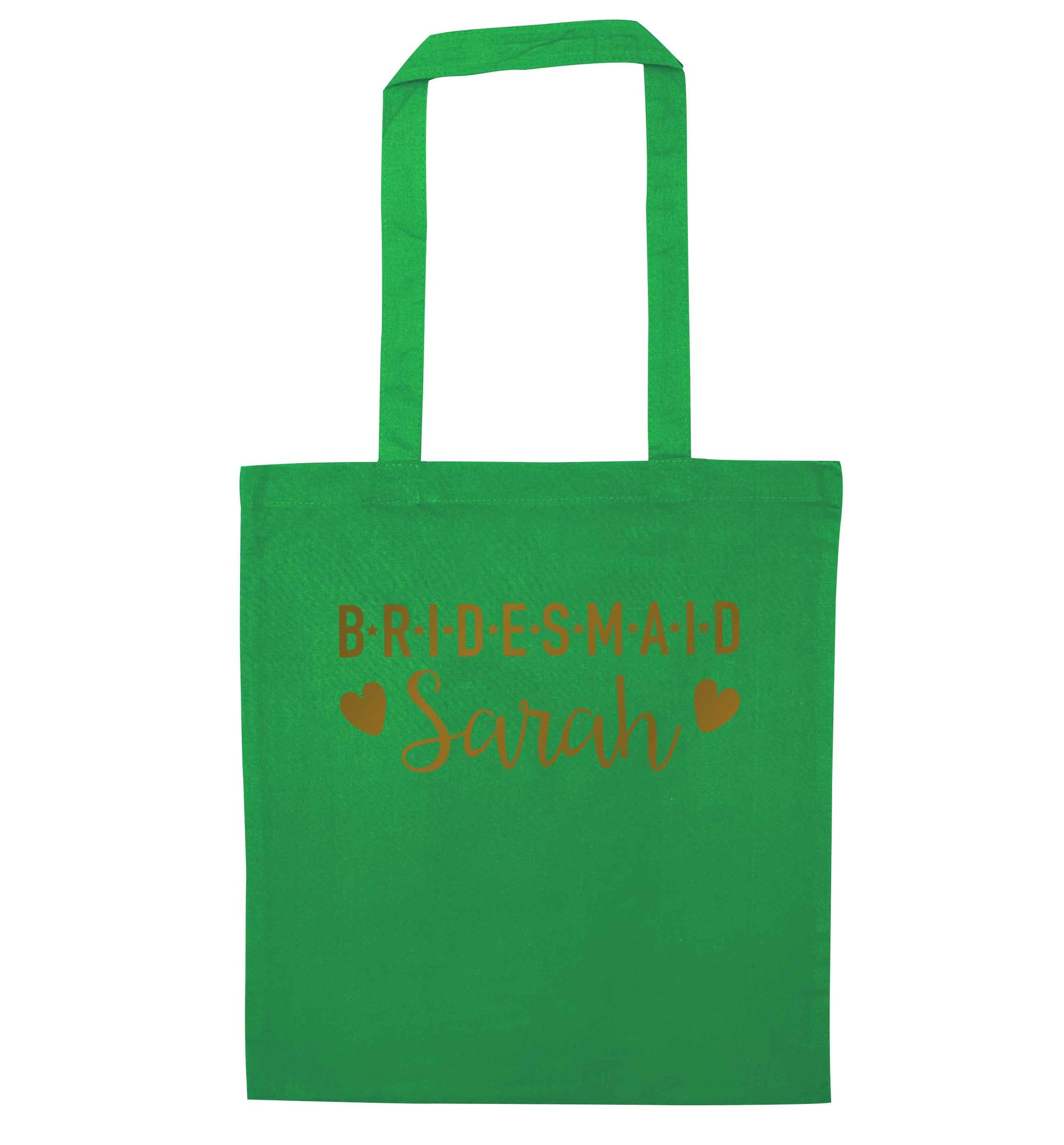 Personalised bridesmaid green tote bag