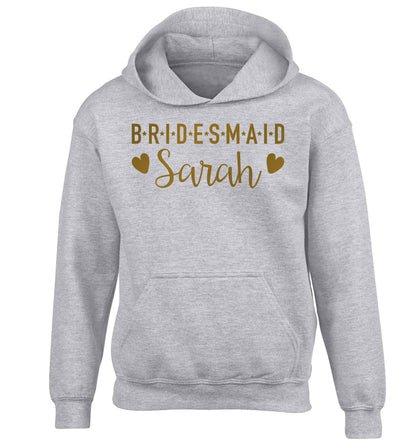 Personalised bridesmaid children's grey hoodie 12-13 Years