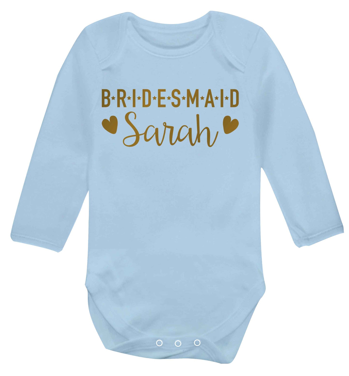 Personalised bridesmaid Baby Vest long sleeved pale blue 6-12 months