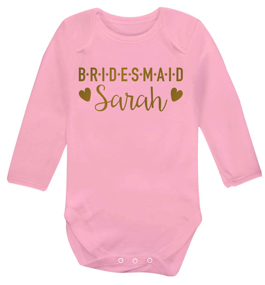 Personalised bridesmaid Baby Vest long sleeved pale pink 6-12 months