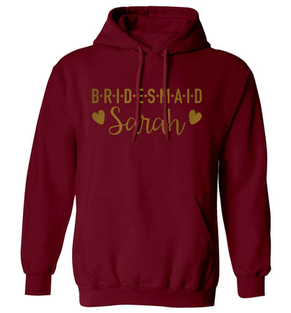 Personalised bridesmaid adults unisex maroon hoodie 2XL