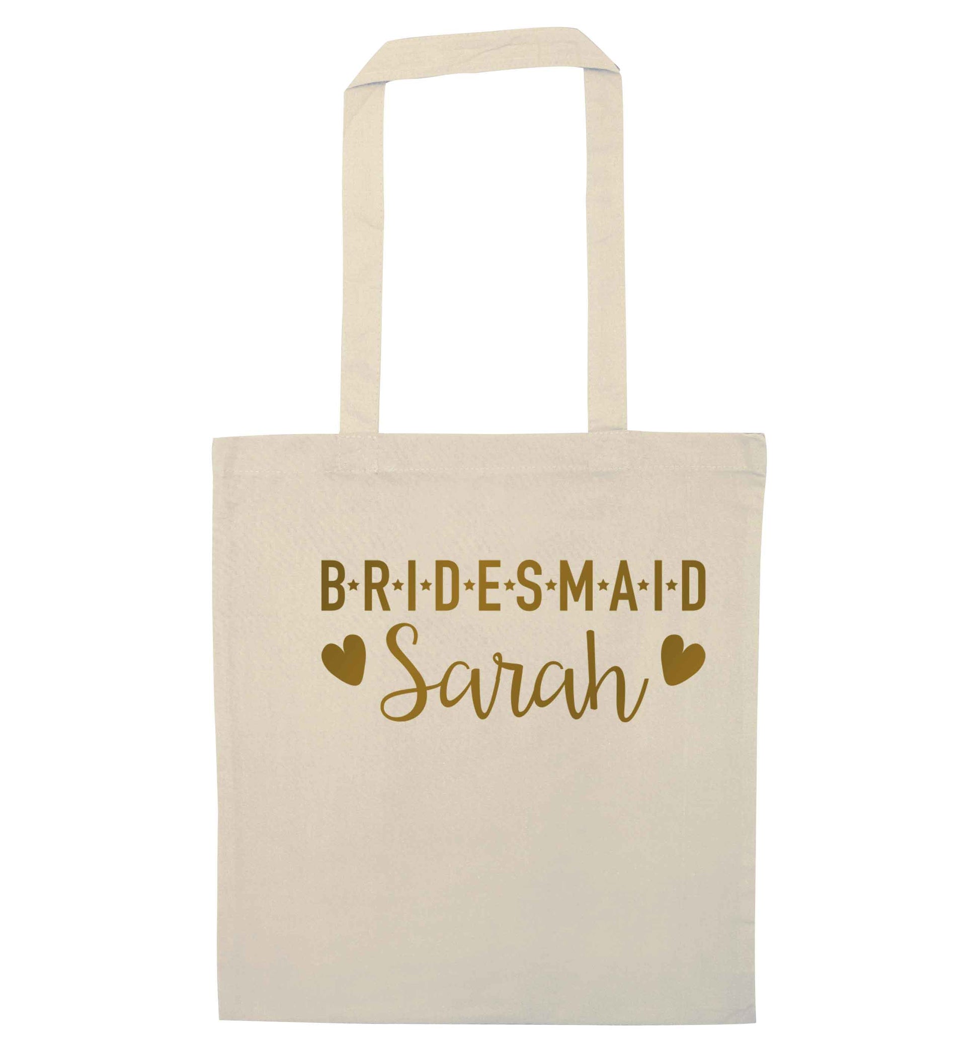Personalised bridesmaid natural tote bag