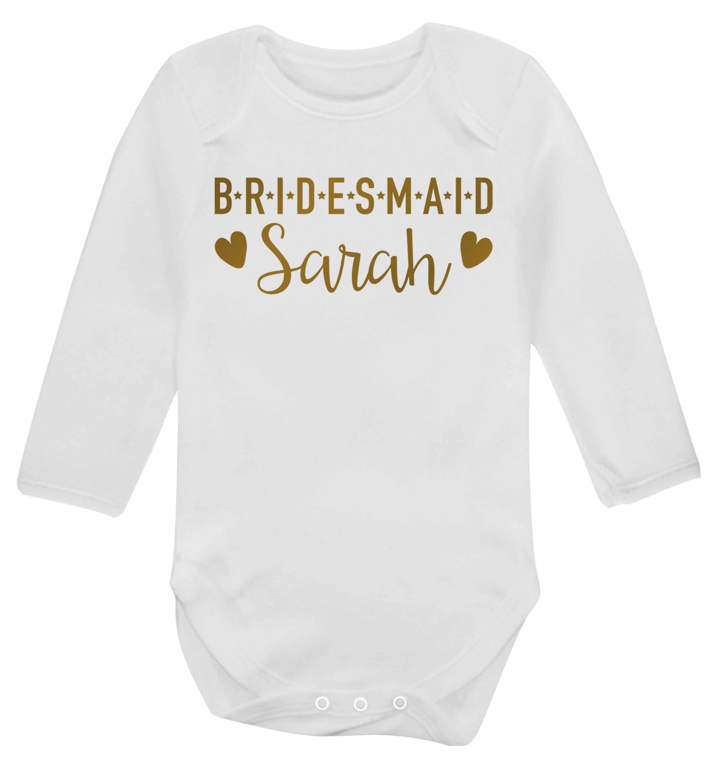 Personalised bridesmaid Baby Vest long sleeved white 6-12 months