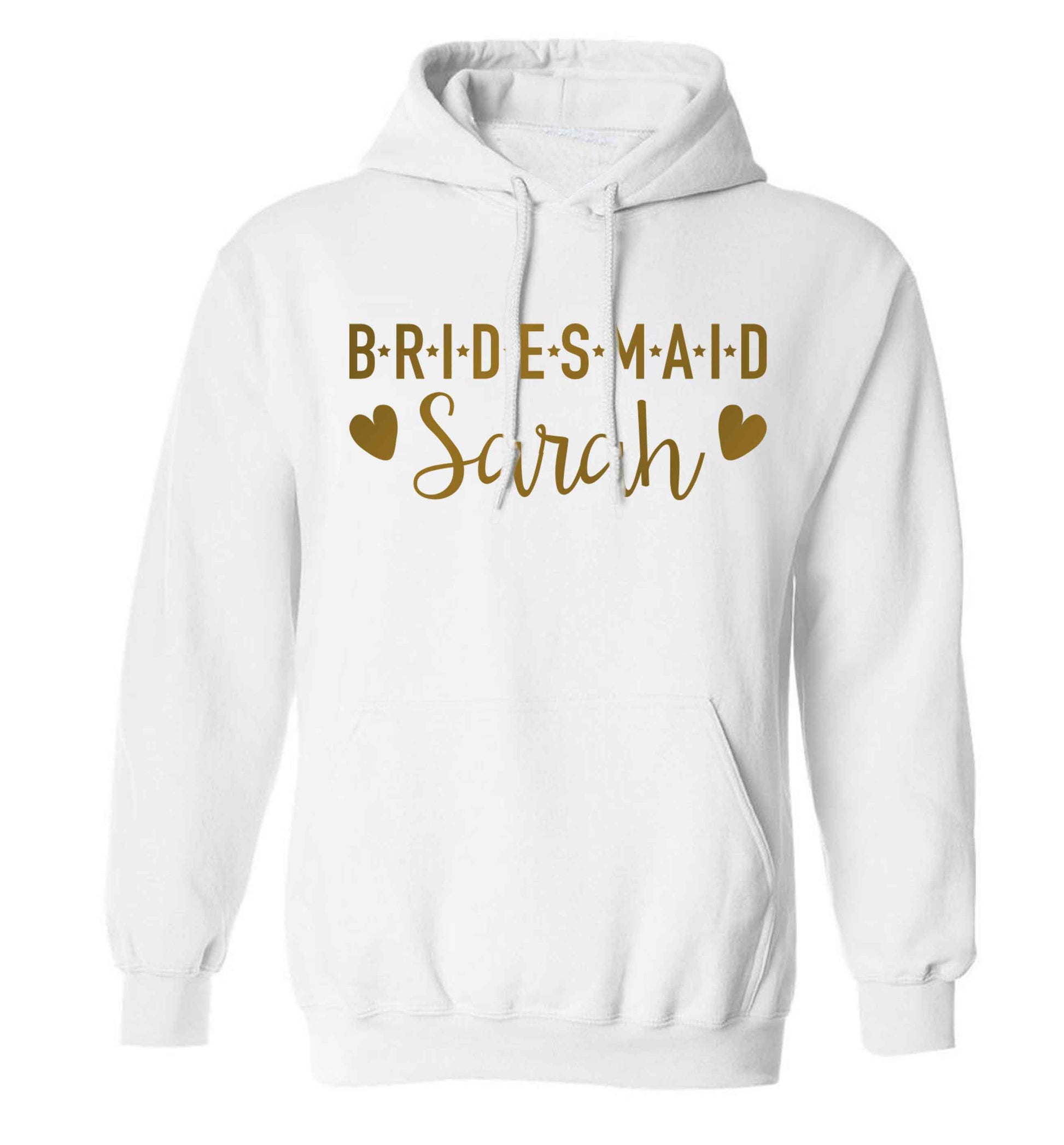 Personalised bridesmaid adults unisex white hoodie 2XL