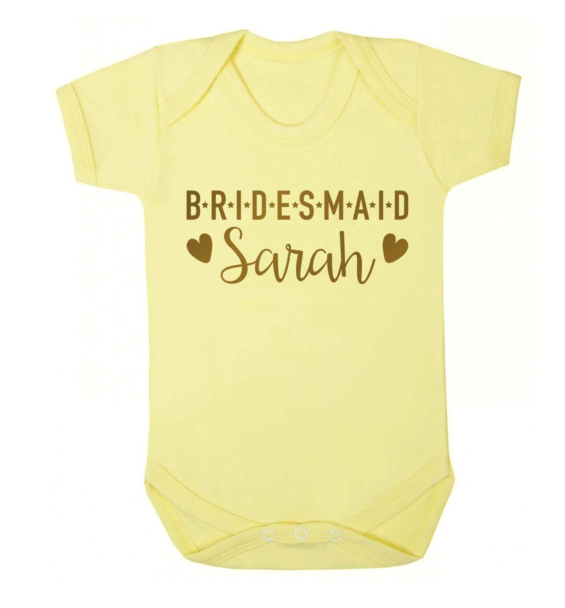 Personalised bridesmaid Baby Vest pale yellow 18-24 months