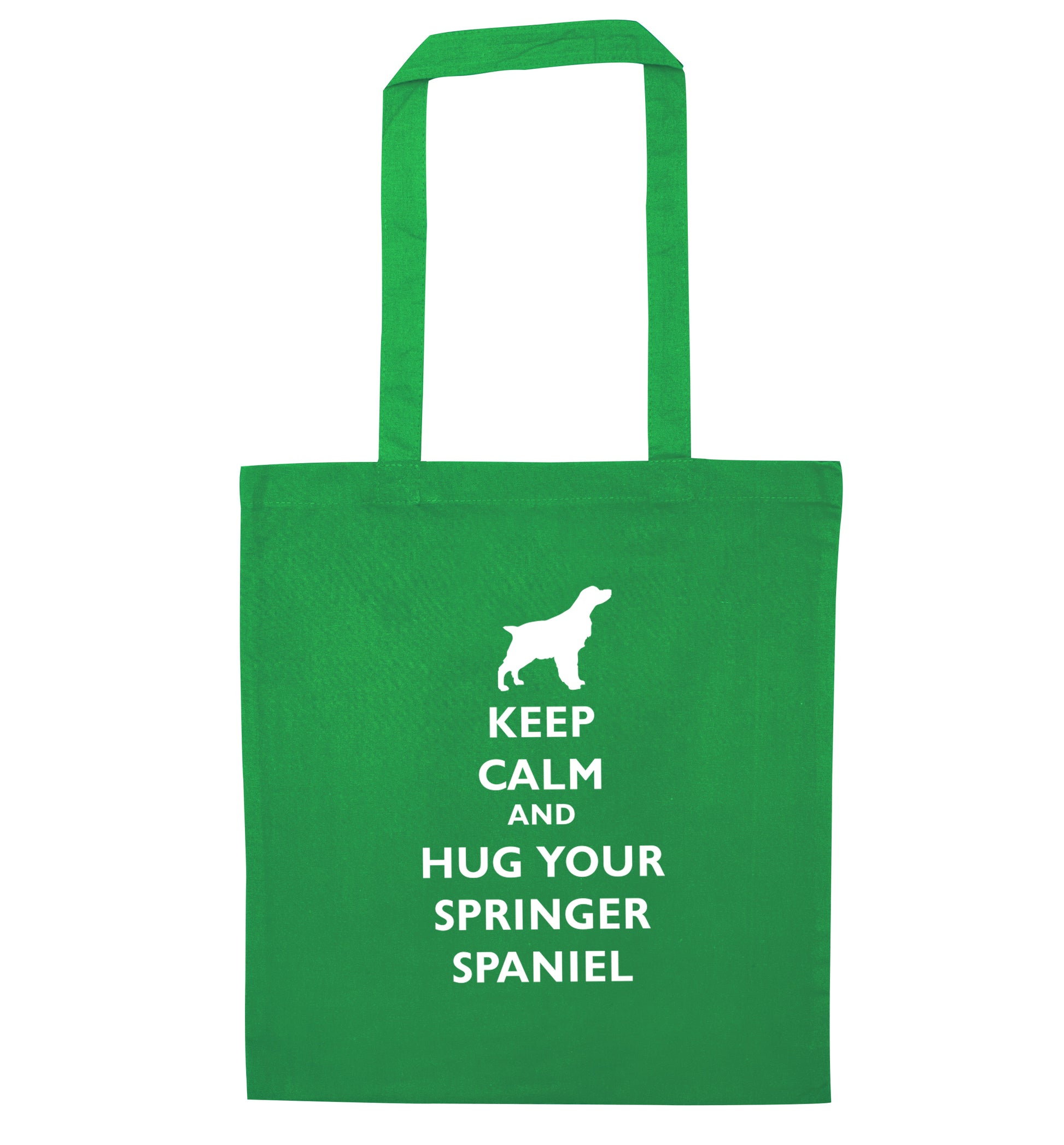 Keep calm and hug your springer spaniel green tote bag