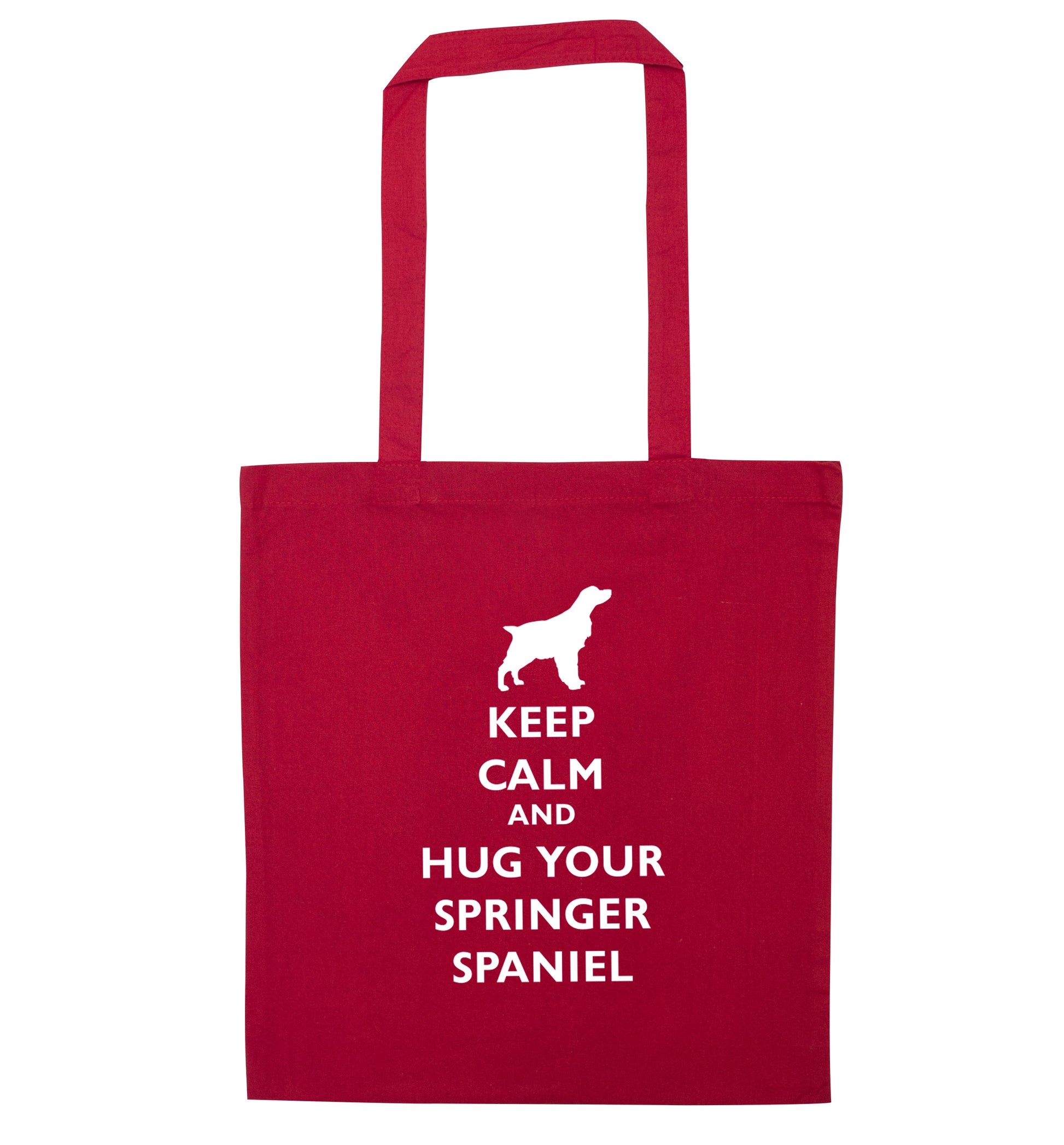 Keep calm and hug your springer spaniel red tote bag