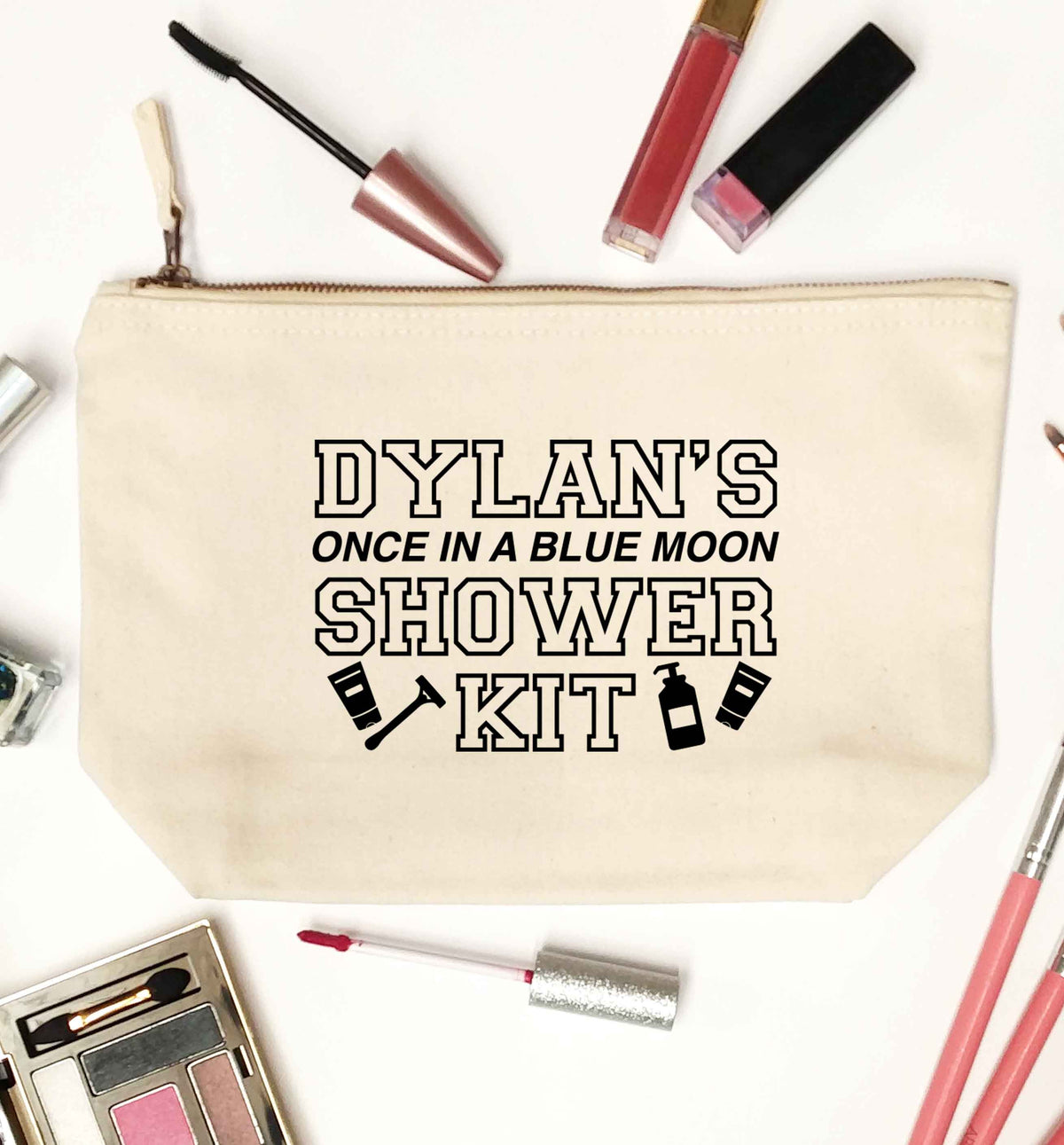 Personalised once in a blue moon shower kit natural makeup bag