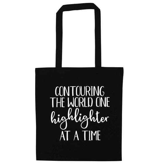 Contouring the world on highlighter at a time black tote bag