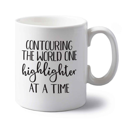 Contouring the world on highlighter at a time left handed white ceramic mug 