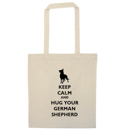 Keep calm and hug your german shepherd natural tote bag