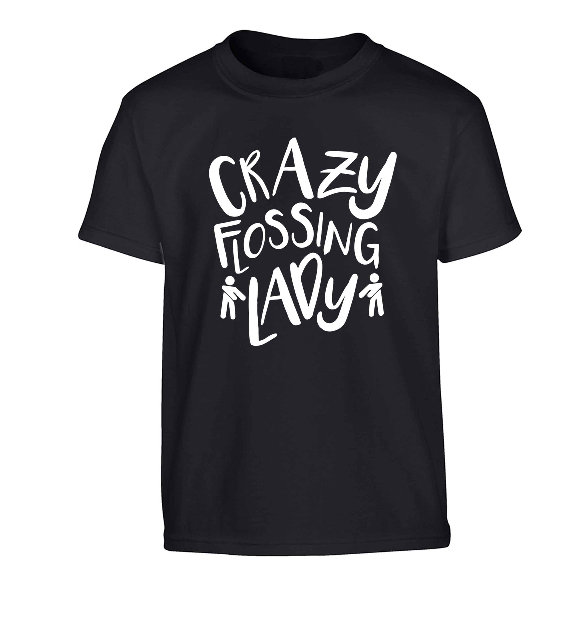 Crazy flossing lady Children's black Tshirt 12-13 Years