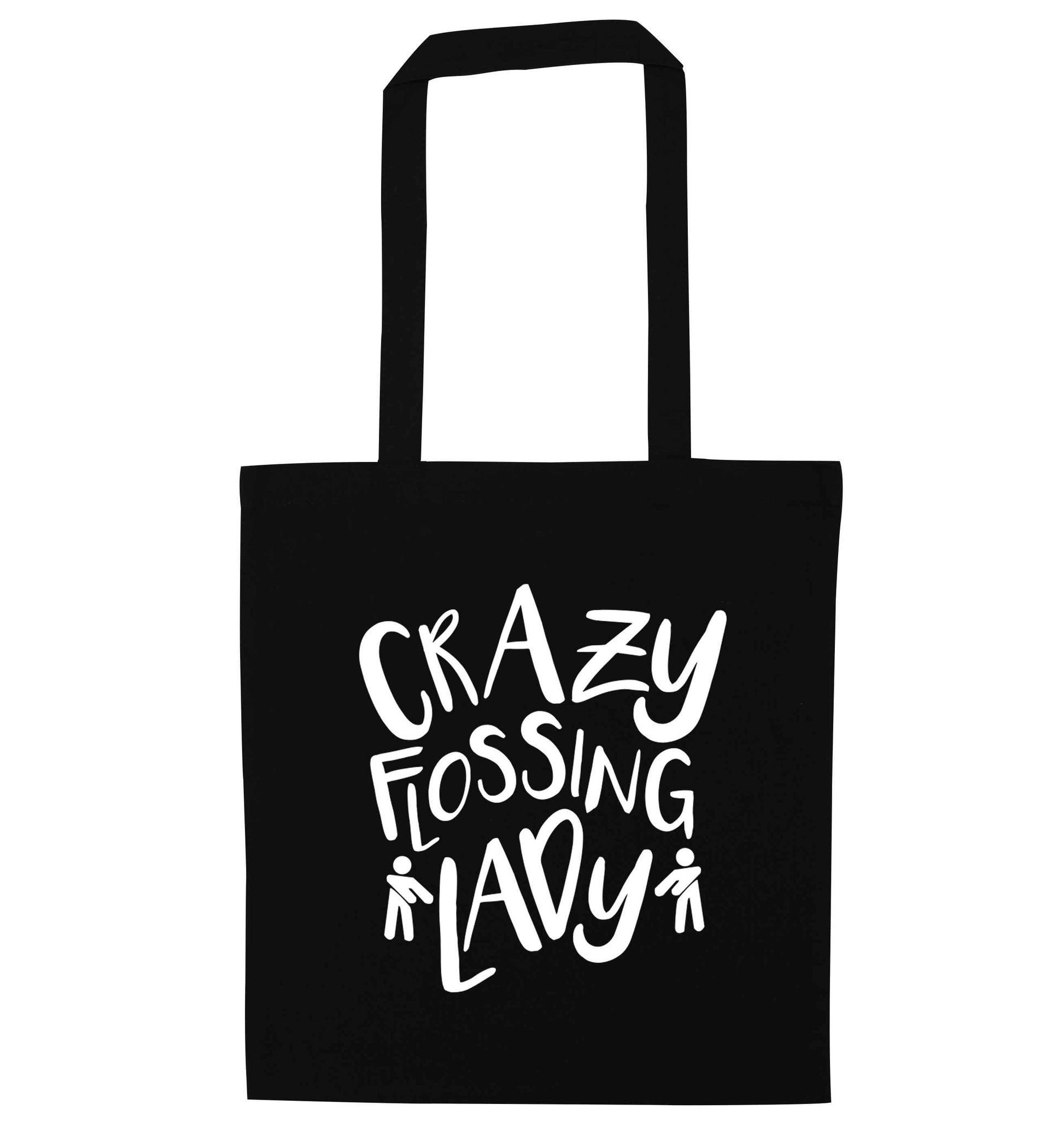 Crazy flossing lady black tote bag