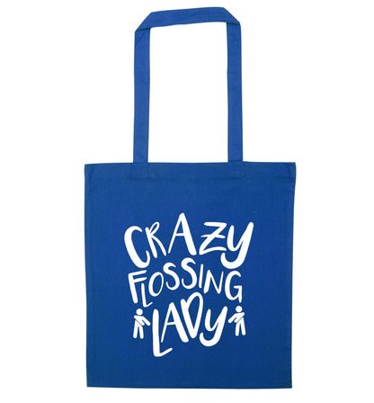 Crazy flossing lady blue tote bag
