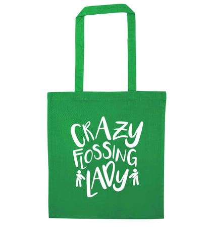 Crazy flossing lady green tote bag