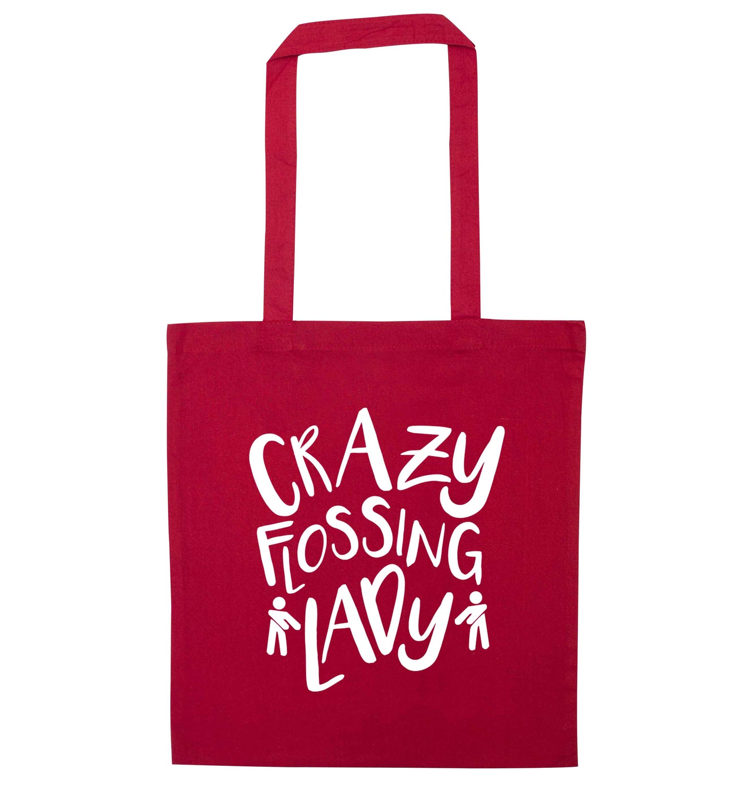 Crazy flossing lady red tote bag