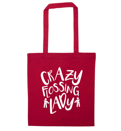Crazy flossing lady red tote bag