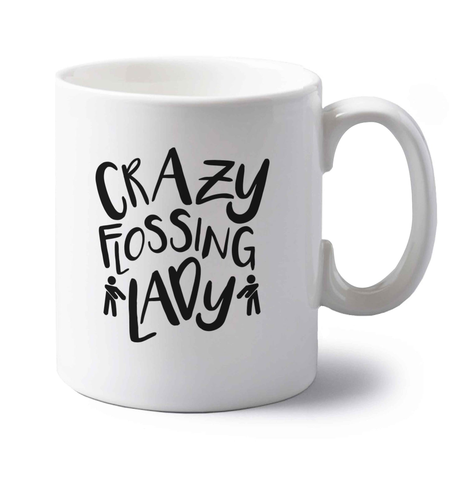 Crazy flossing lady left handed white ceramic mug 
