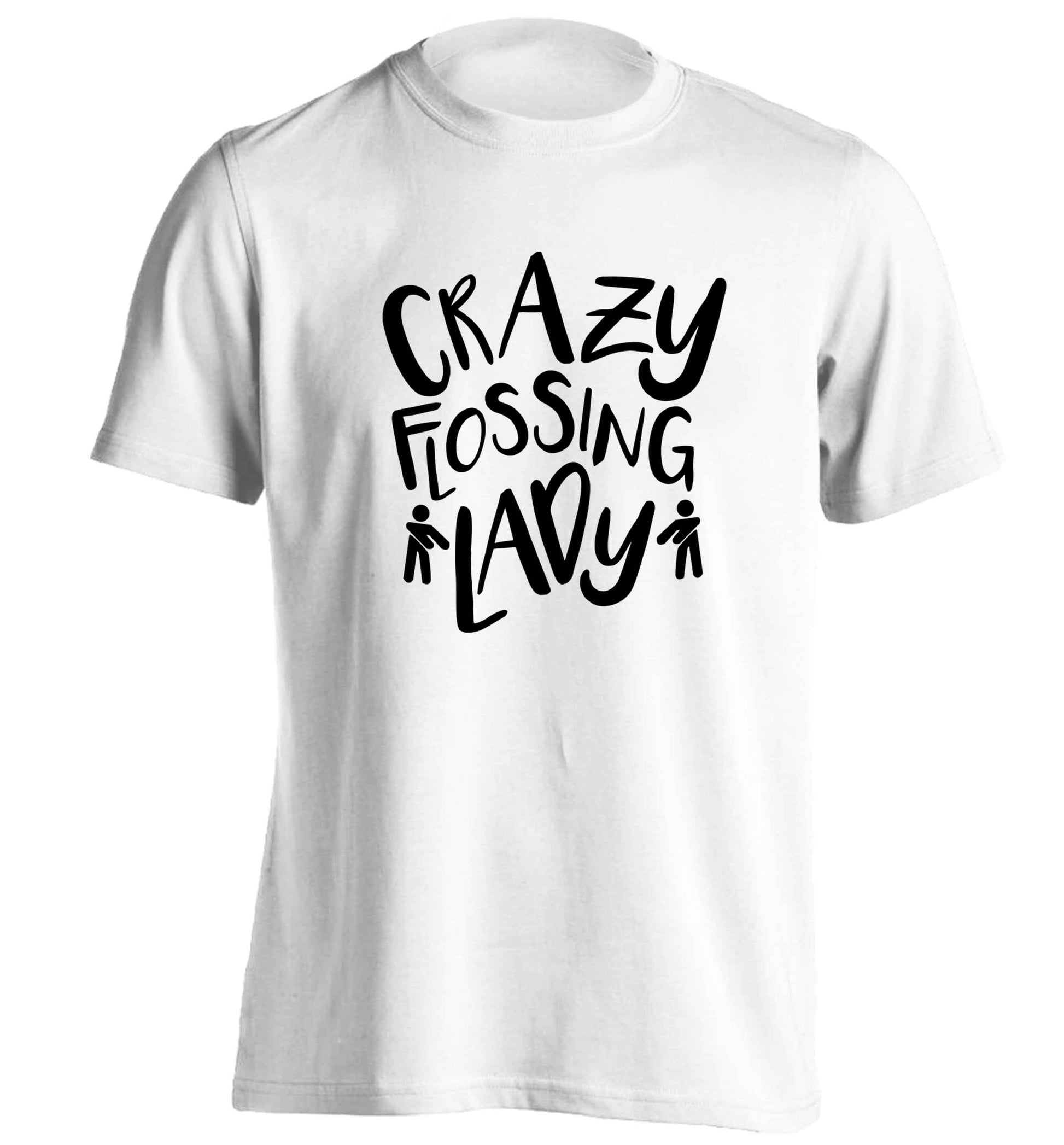 Crazy flossing lady adults unisex white Tshirt 2XL