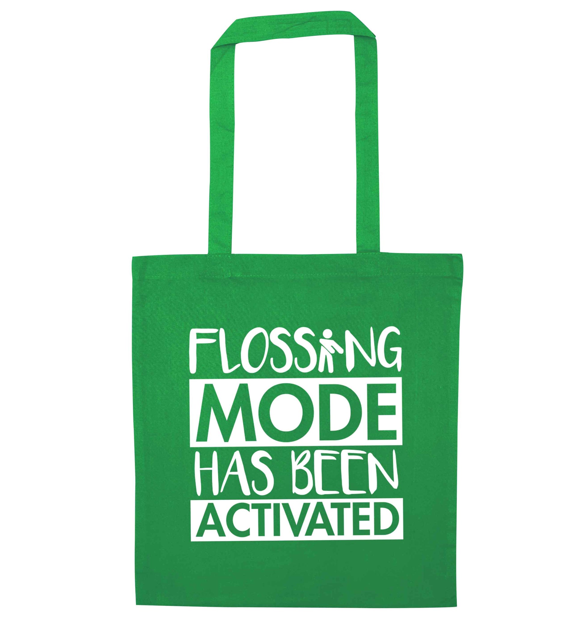 Flossing mode has been activated green tote bag