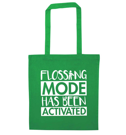 Flossing mode has been activated green tote bag