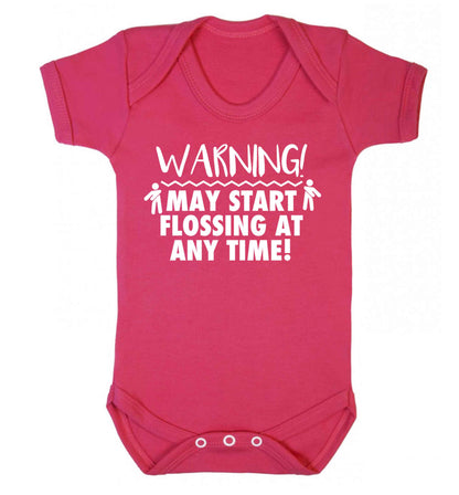Warning may start flossing Baby Vest dark pink 18-24 months