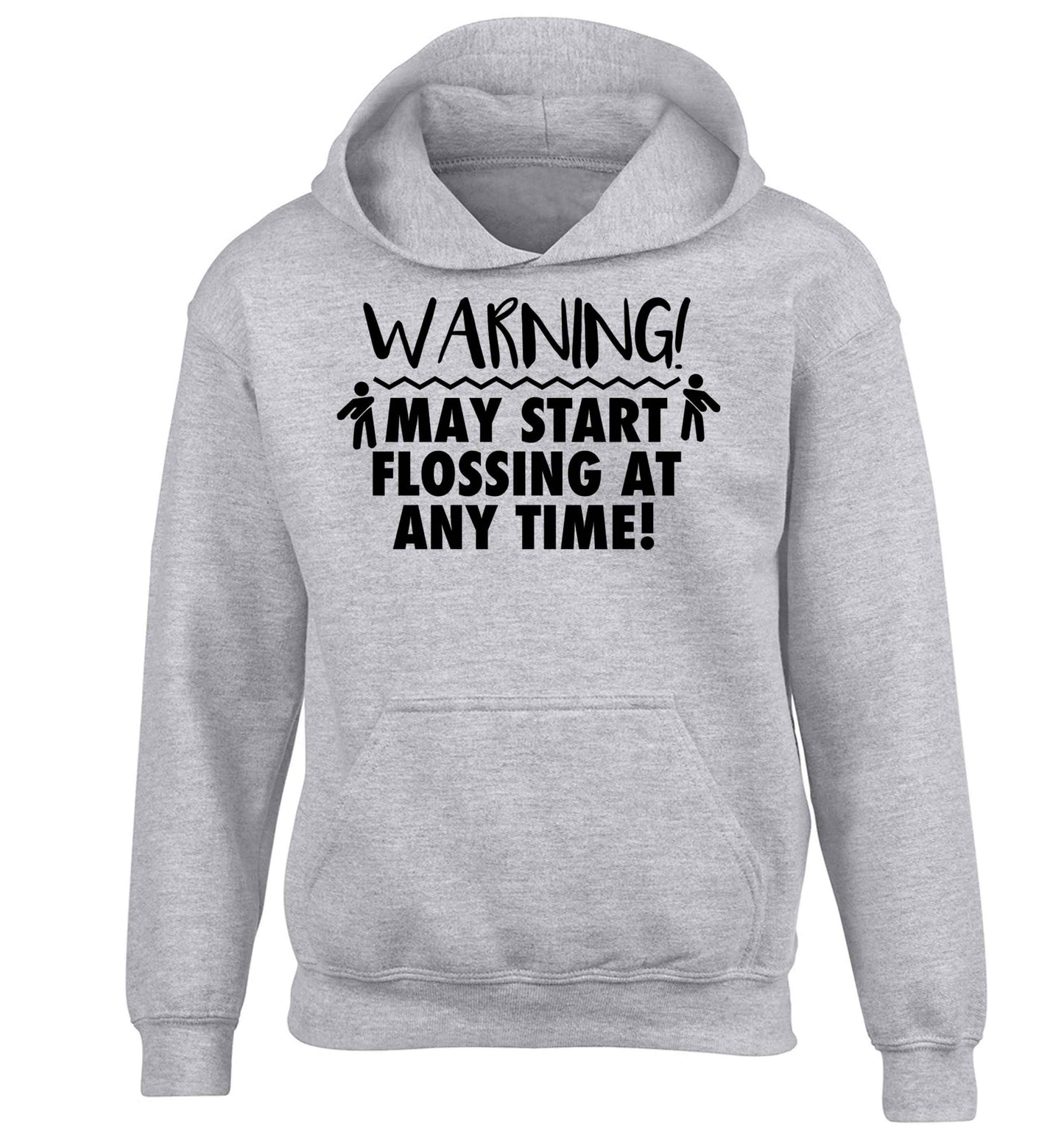 Warning may start flossing children's grey hoodie 12-13 Years