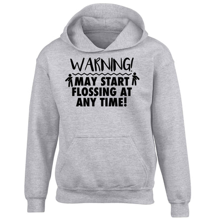 Warning may start flossing children's grey hoodie 12-13 Years