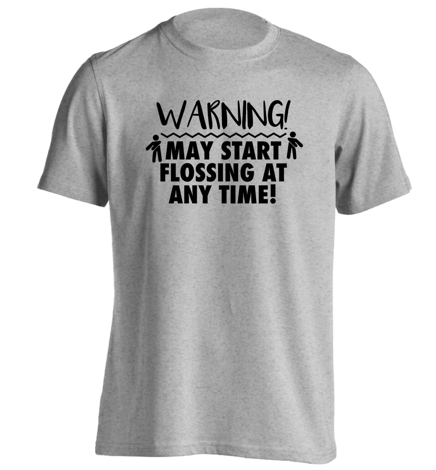 Warning may start flossing adults unisex grey Tshirt 2XL