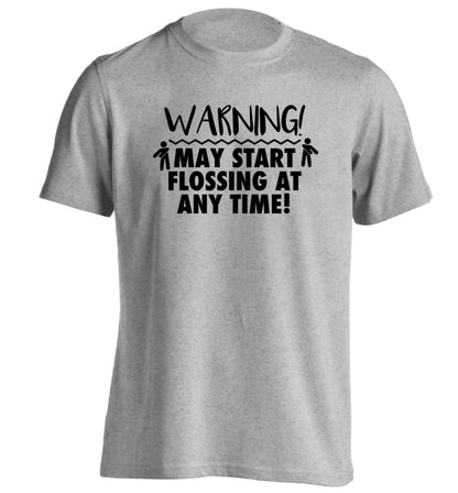 Warning may start flossing adults unisex grey Tshirt 2XL