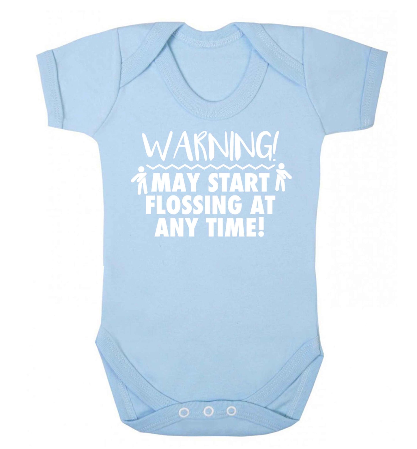 Warning may start flossing Baby Vest pale blue 18-24 months