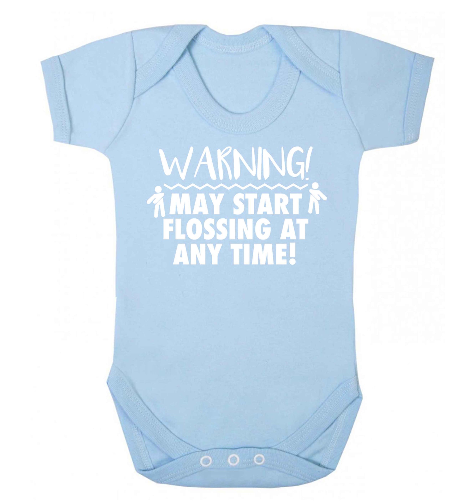 Warning may start flossing Baby Vest pale blue 18-24 months