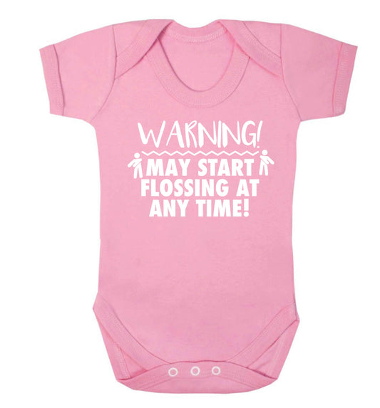 Warning may start flossing Baby Vest pale pink 18-24 months