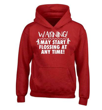 Warning may start flossing children's red hoodie 12-13 Years